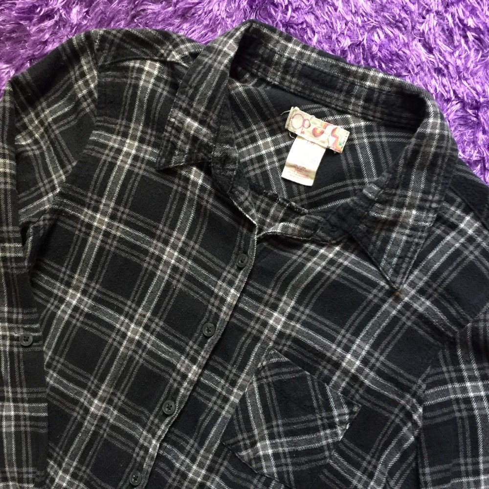 OP grey plaid button down shirt - Picture 2 of 7